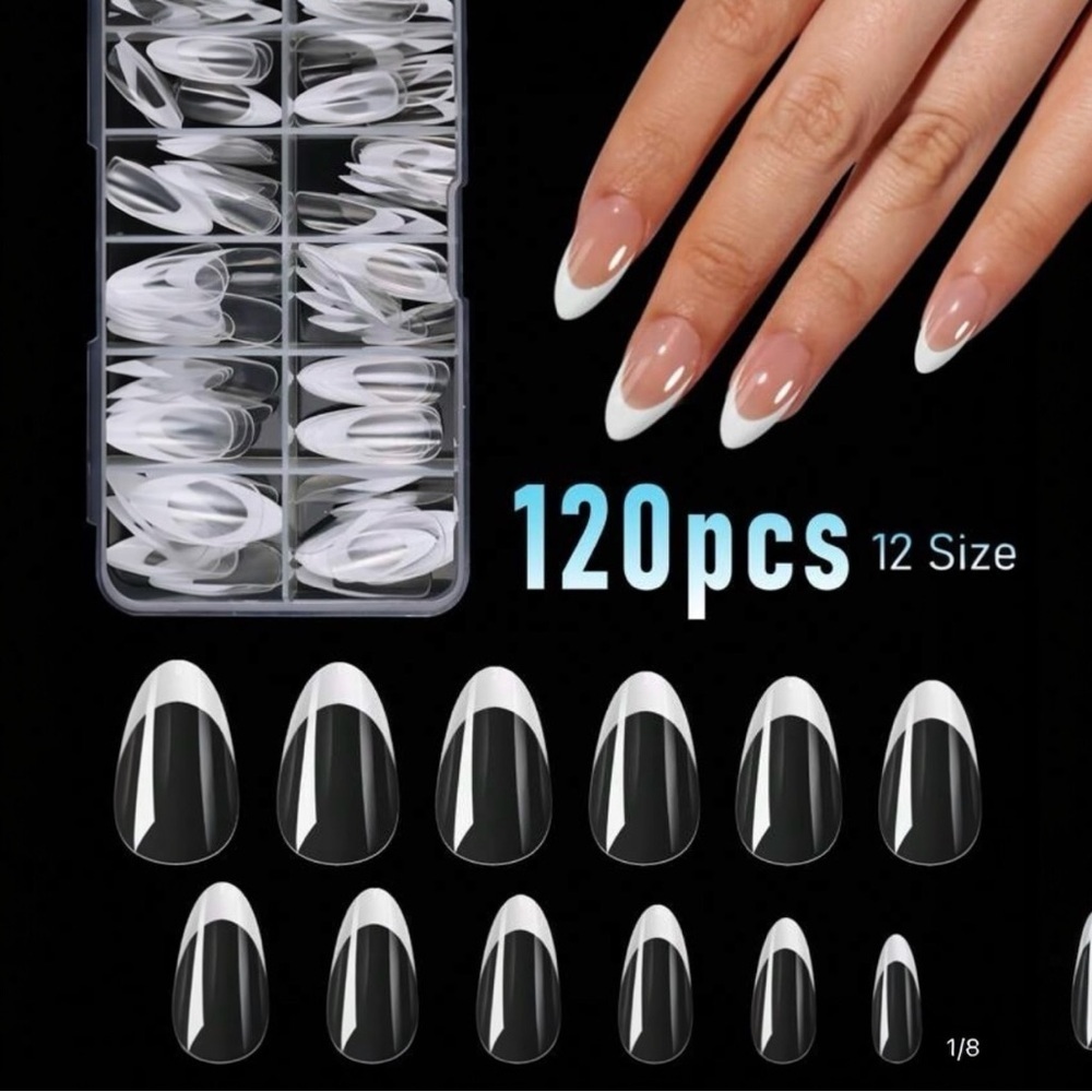 120pcs French Tip Almond Shape False Nails